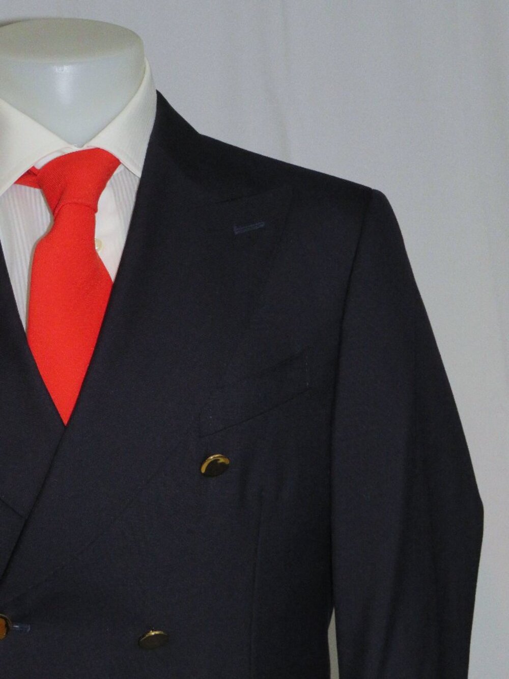 Alex Hitz Navy Hopsack Gold Button Full Canvased Double Breasted Blazer 40S